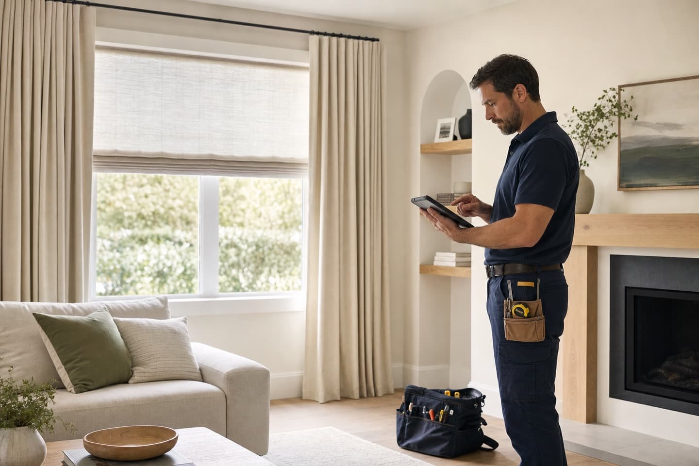 Field professional checking a completed installation