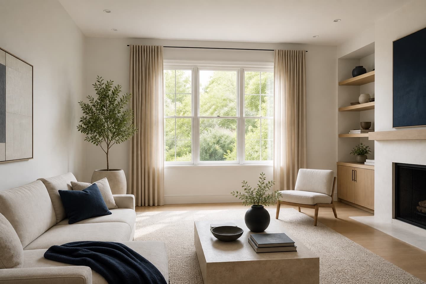Contemporary living room prepared for a measurement and design consultation